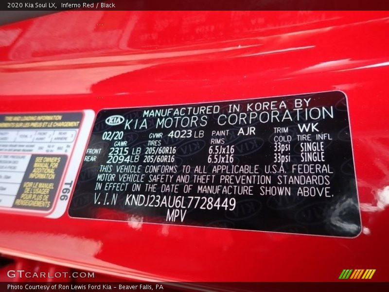 Inferno Red / Black 2020 Kia Soul LX