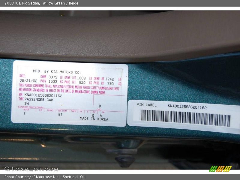 Willow Green / Beige 2003 Kia Rio Sedan