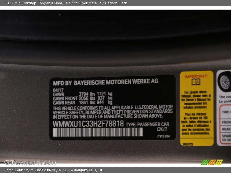Melting Silver Metallic / Carbon Black 2017 Mini Hardtop Cooper 4 Door