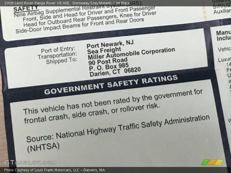  2008 Range Rover V8 HSE Window Sticker