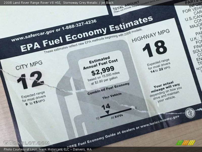  2008 Range Rover V8 HSE Window Sticker