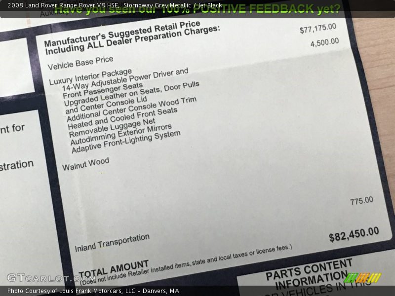  2008 Range Rover V8 HSE Window Sticker