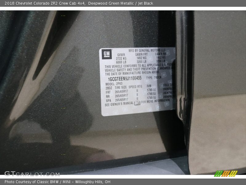 Deepwood Green Metallic / Jet Black 2018 Chevrolet Colorado ZR2 Crew Cab 4x4