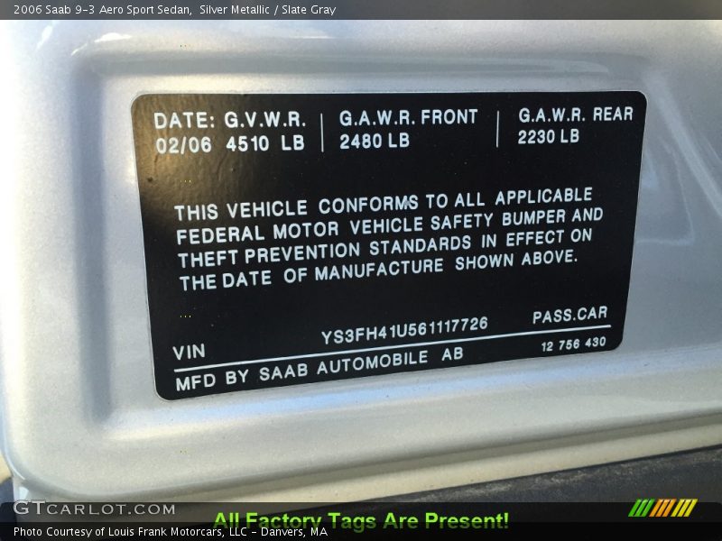 Silver Metallic / Slate Gray 2006 Saab 9-3 Aero Sport Sedan