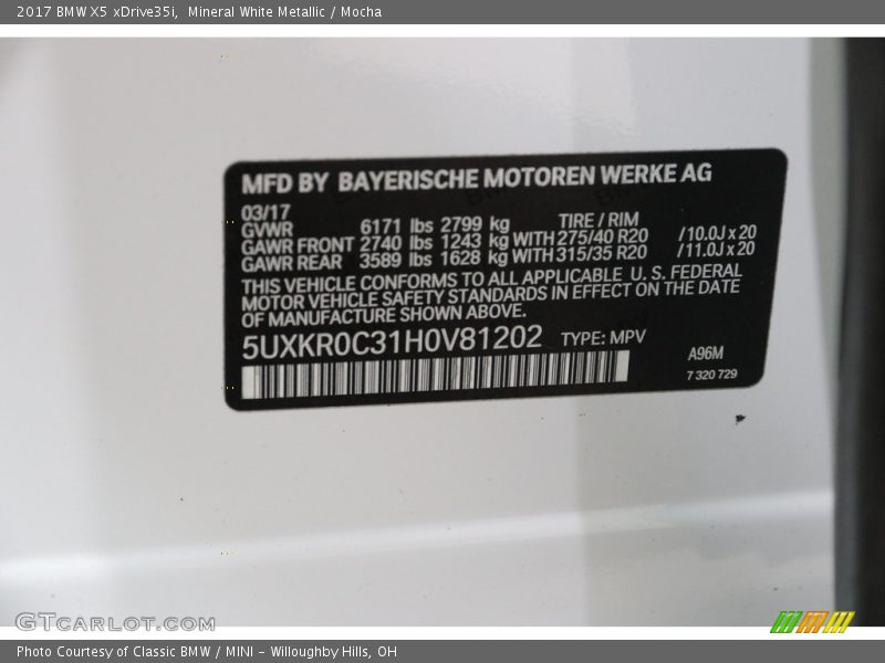 Mineral White Metallic / Mocha 2017 BMW X5 xDrive35i