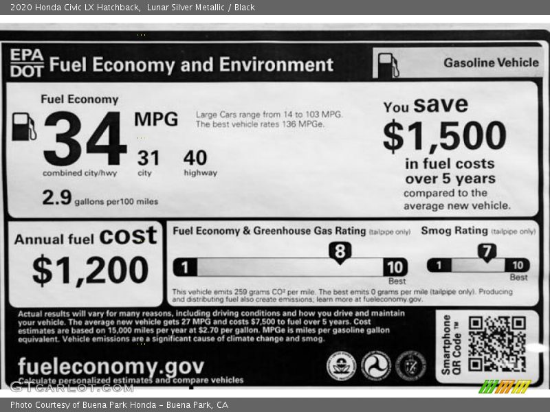 Lunar Silver Metallic / Black 2020 Honda Civic LX Hatchback