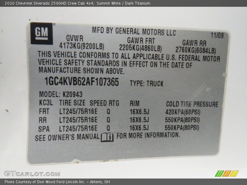 Summit White / Dark Titanium 2010 Chevrolet Silverado 2500HD Crew Cab 4x4