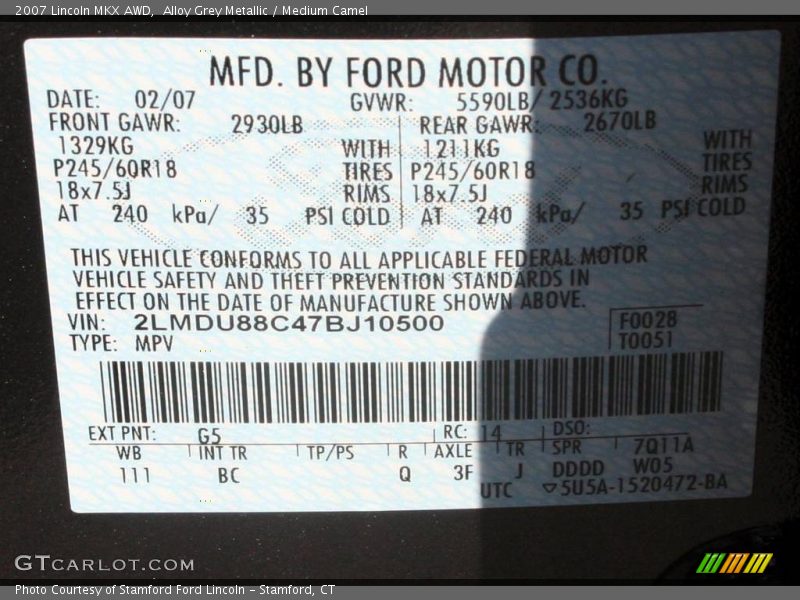 2007 MKX AWD Alloy Grey Metallic Color Code G5