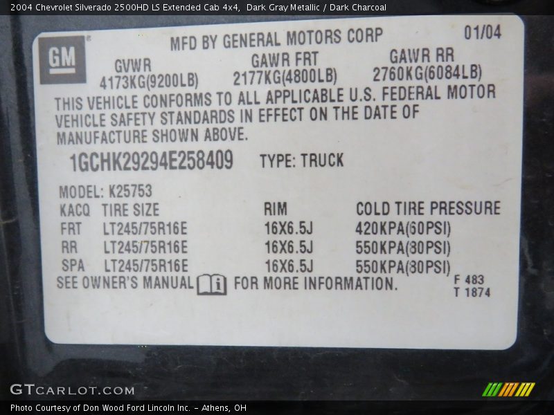 Dark Gray Metallic / Dark Charcoal 2004 Chevrolet Silverado 2500HD LS Extended Cab 4x4