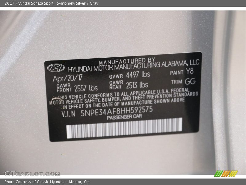 Symphony Silver / Gray 2017 Hyundai Sonata Sport