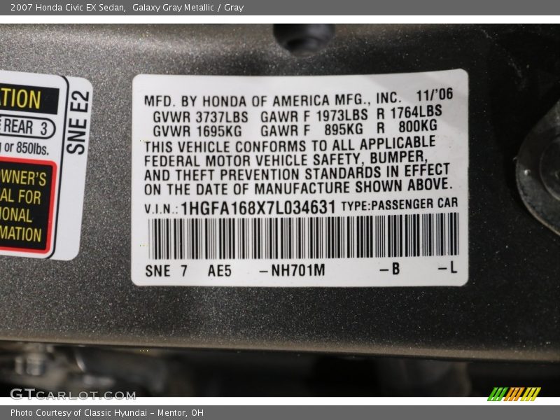 Galaxy Gray Metallic / Gray 2007 Honda Civic EX Sedan