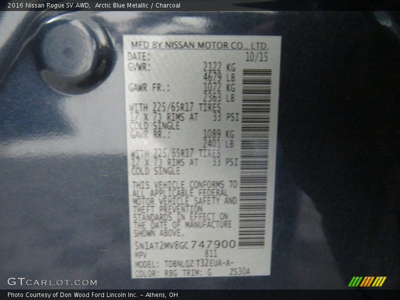 Arctic Blue Metallic / Charcoal 2016 Nissan Rogue SV AWD