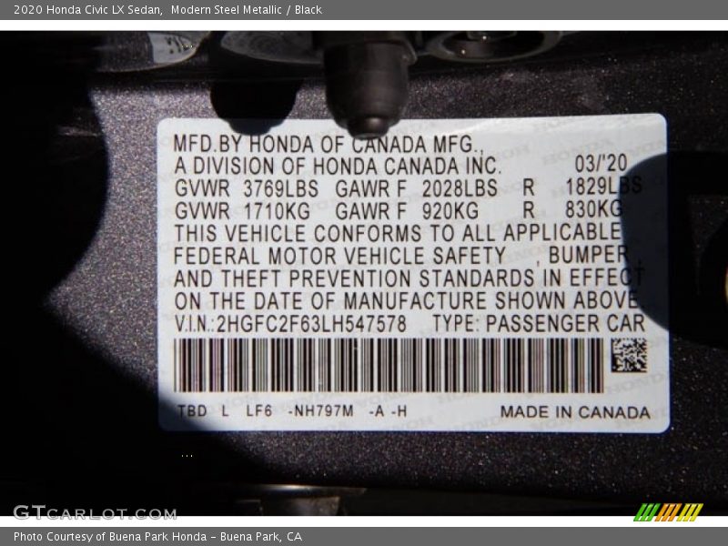 Modern Steel Metallic / Black 2020 Honda Civic LX Sedan