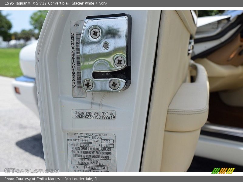 Info Tag of 1995 XJ XJS V12 Convertible