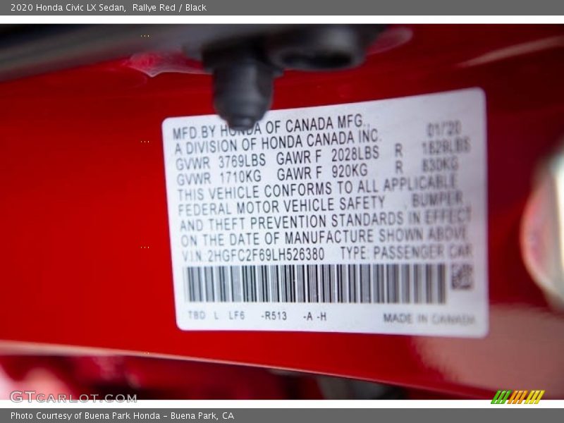 Rallye Red / Black 2020 Honda Civic LX Sedan