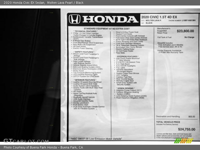 Molten Lava Pearl / Black 2020 Honda Civic EX Sedan