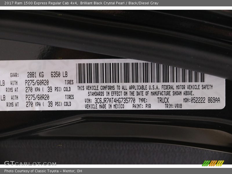 2017 1500 Express Regular Cab 4x4 Brilliant Black Crystal Pearl Color Code PXR