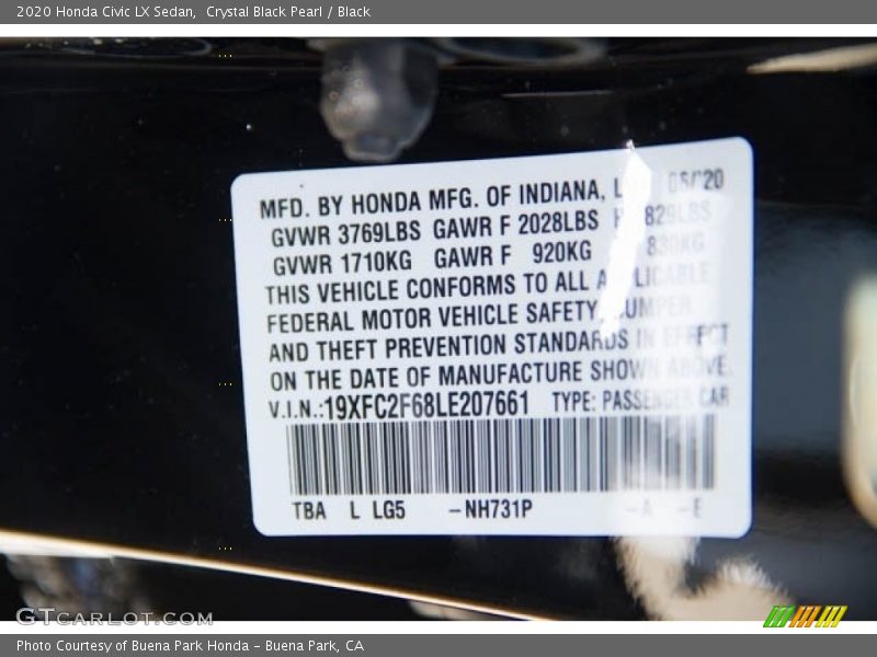 Crystal Black Pearl / Black 2020 Honda Civic LX Sedan