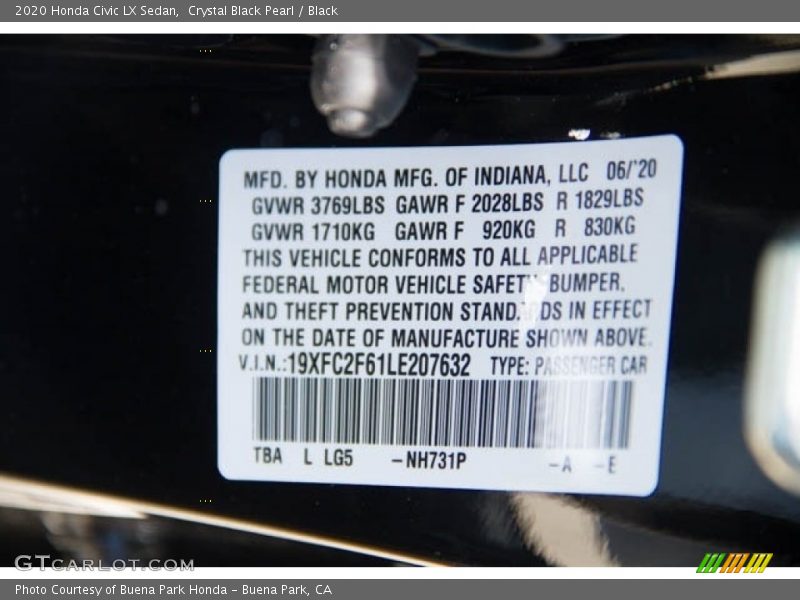 Crystal Black Pearl / Black 2020 Honda Civic LX Sedan