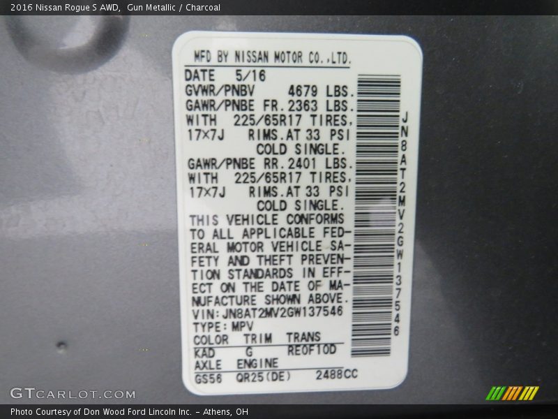 Gun Metallic / Charcoal 2016 Nissan Rogue S AWD