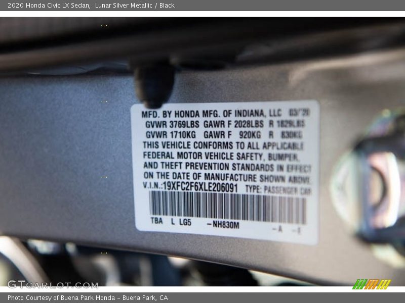 Lunar Silver Metallic / Black 2020 Honda Civic LX Sedan