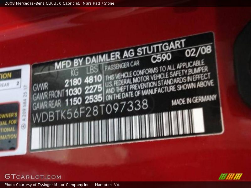 2008 CLK 350 Cabriolet Mars Red Color Code 590