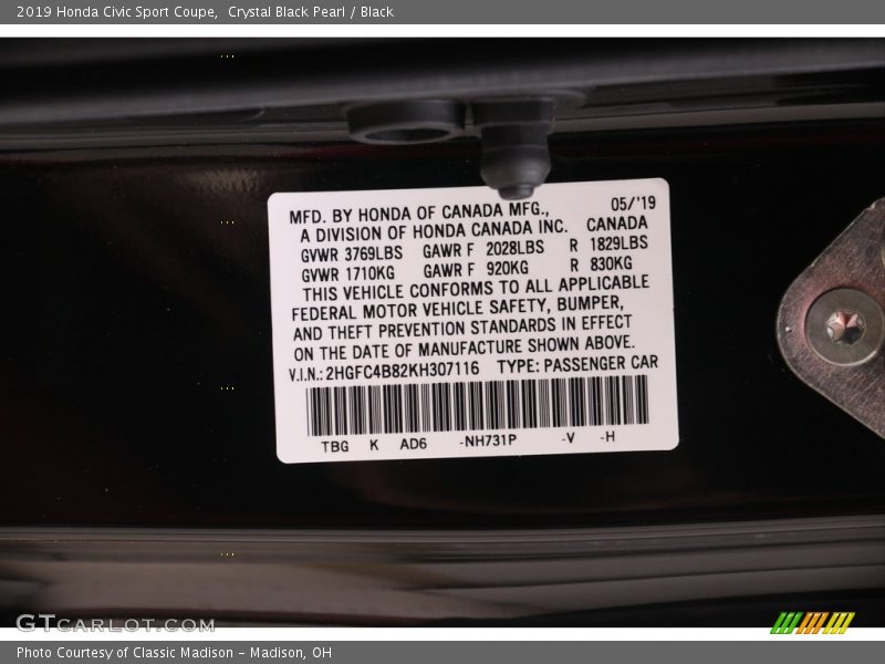 Crystal Black Pearl / Black 2019 Honda Civic Sport Coupe