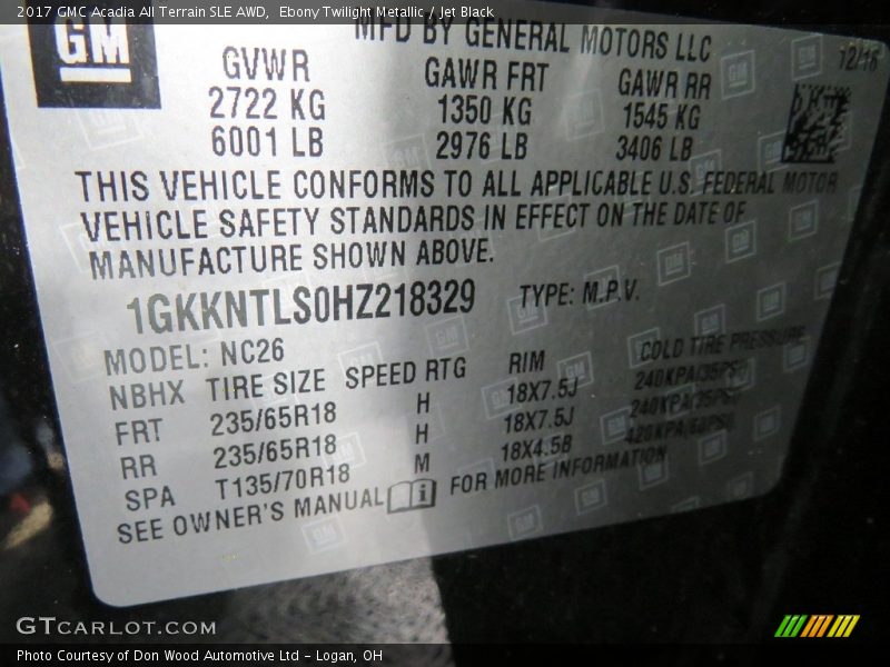 Ebony Twilight Metallic / Jet Black 2017 GMC Acadia All Terrain SLE AWD