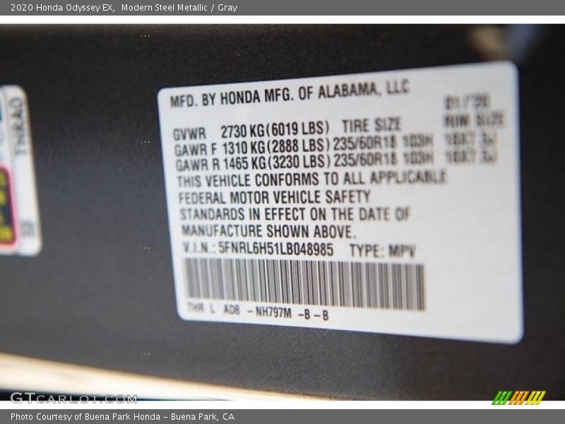 Modern Steel Metallic / Gray 2020 Honda Odyssey EX