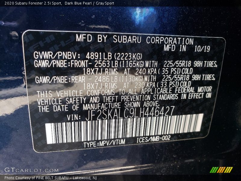 Dark Blue Pearl / Gray Sport 2020 Subaru Forester 2.5i Sport