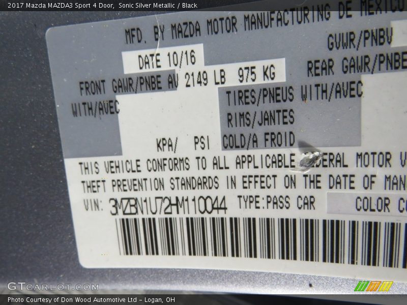 Sonic Silver Metallic / Black 2017 Mazda MAZDA3 Sport 4 Door