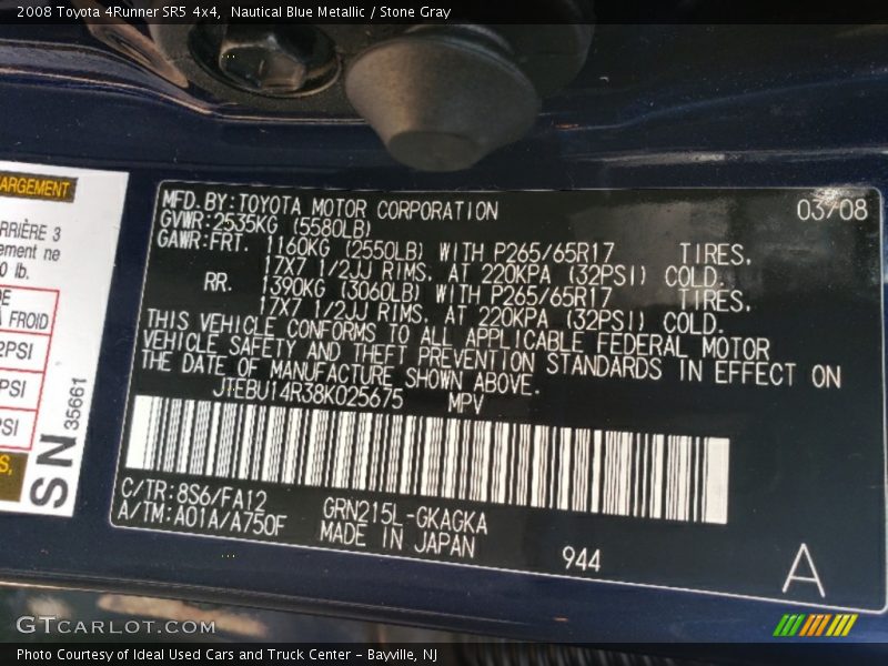 Nautical Blue Metallic / Stone Gray 2008 Toyota 4Runner SR5 4x4