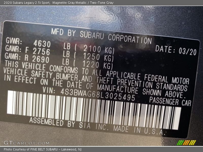 Magnetite Gray Metallic / Two-Tone Gray 2020 Subaru Legacy 2.5i Sport