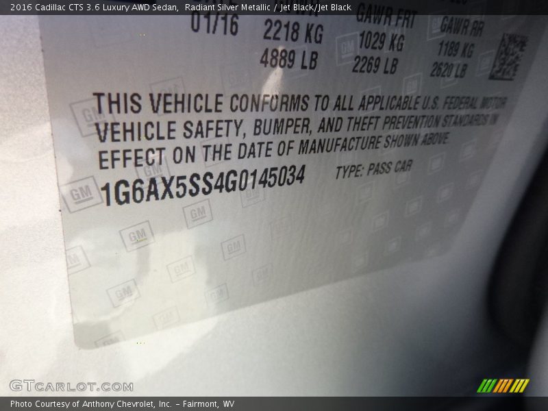 Radiant Silver Metallic / Jet Black/Jet Black 2016 Cadillac CTS 3.6 Luxury AWD Sedan