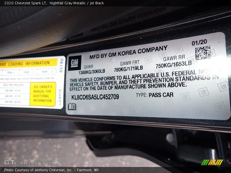 Nightfall Gray Metallic / Jet Black 2020 Chevrolet Spark LT