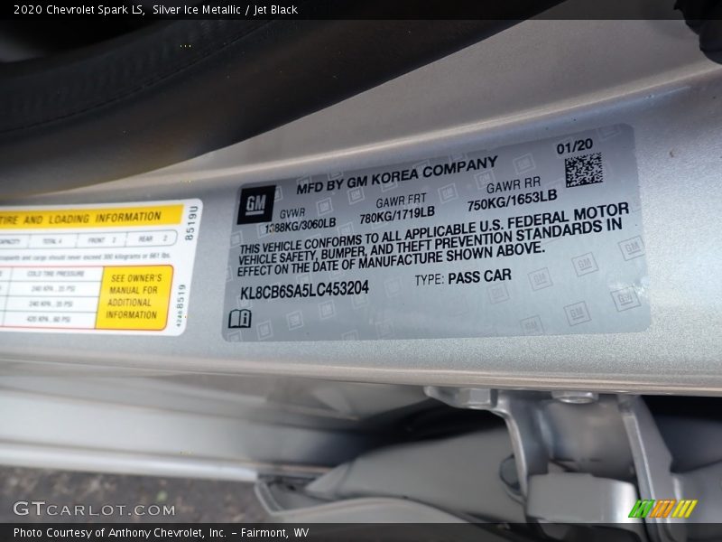 Silver Ice Metallic / Jet Black 2020 Chevrolet Spark LS