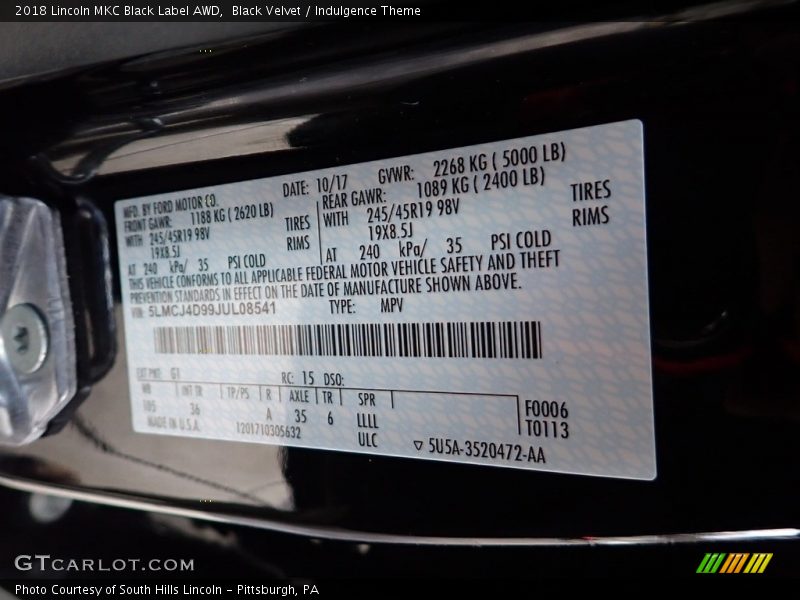 Black Velvet / Indulgence Theme 2018 Lincoln MKC Black Label AWD