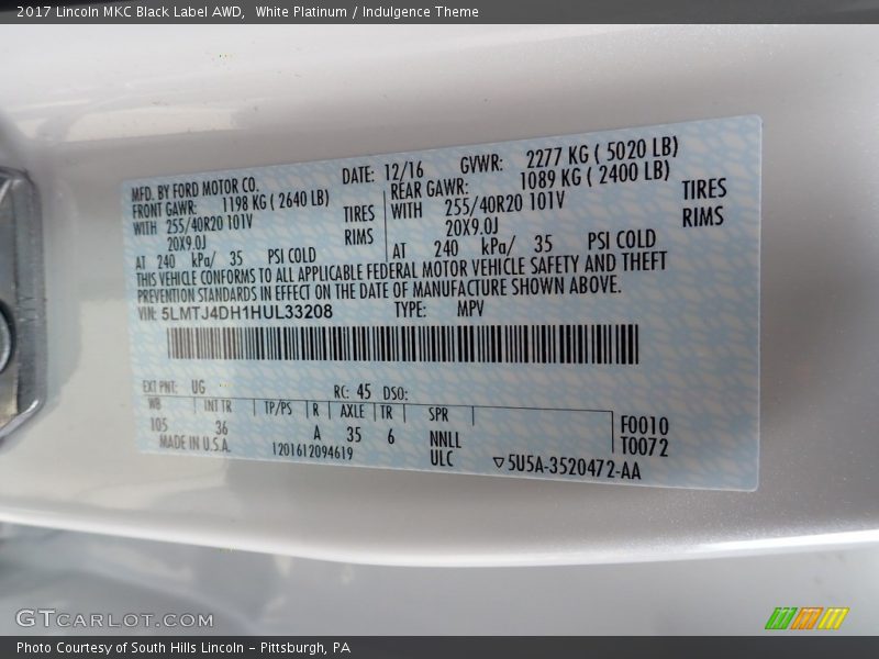 White Platinum / Indulgence Theme 2017 Lincoln MKC Black Label AWD