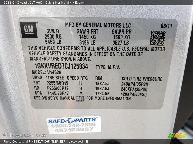 Quicksilver Metallic / Ebony 2012 GMC Acadia SLT AWD