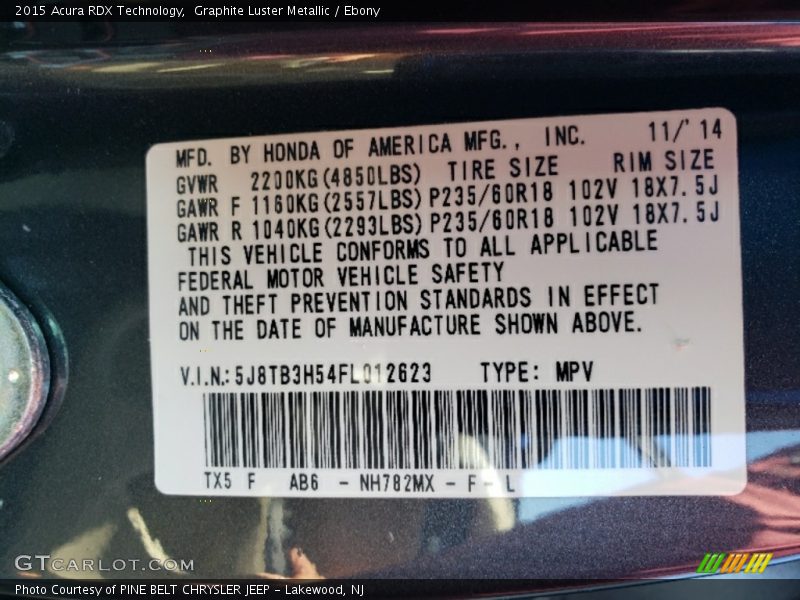 Graphite Luster Metallic / Ebony 2015 Acura RDX Technology