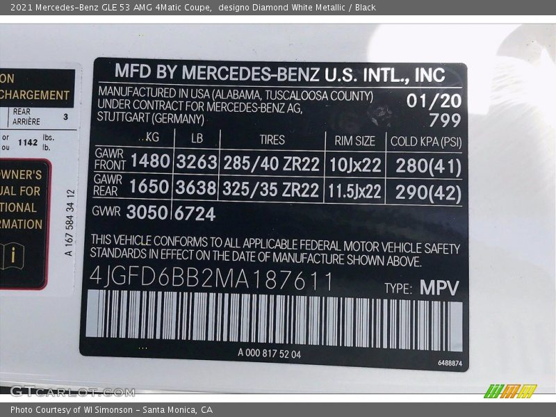 2021 GLE 53 AMG 4Matic Coupe designo Diamond White Metallic Color Code 799