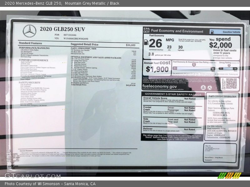 Mountain Grey Metallic / Black 2020 Mercedes-Benz GLB 250