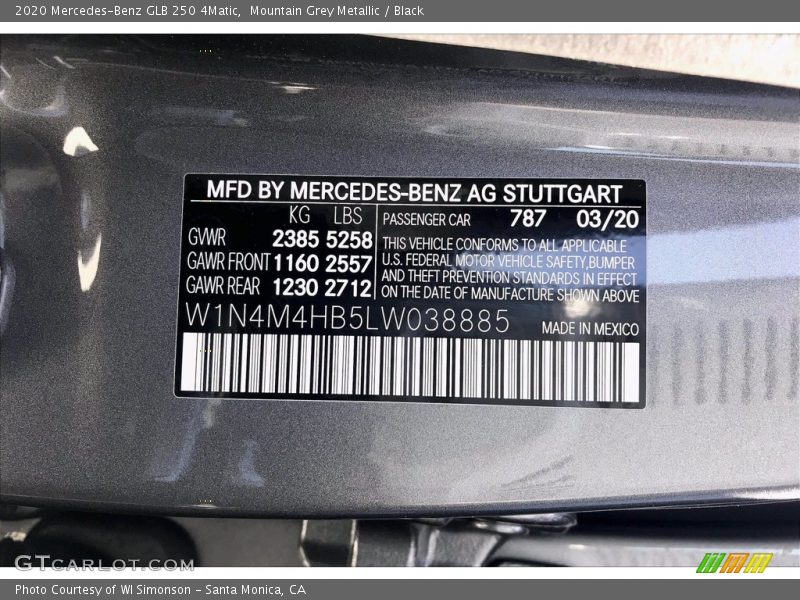 Mountain Grey Metallic / Black 2020 Mercedes-Benz GLB 250 4Matic