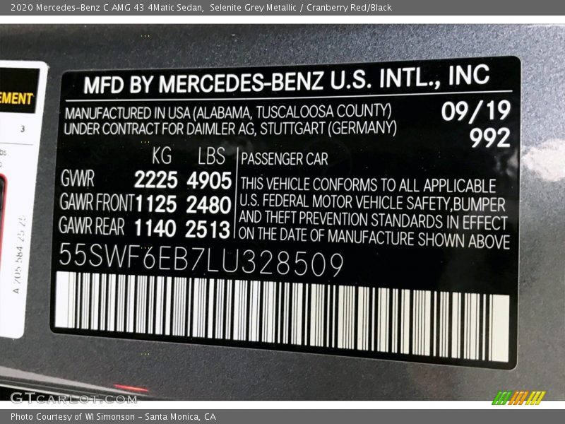 Selenite Grey Metallic / Cranberry Red/Black 2020 Mercedes-Benz C AMG 43 4Matic Sedan