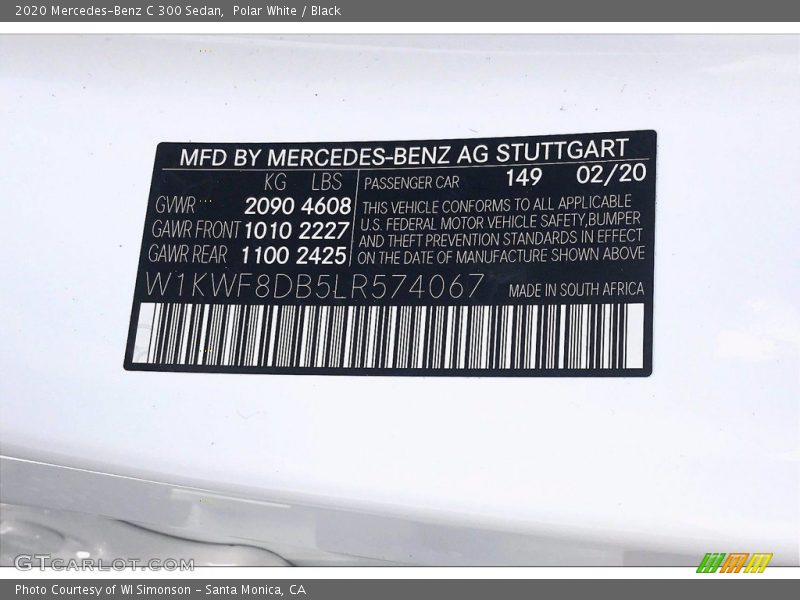 Polar White / Black 2020 Mercedes-Benz C 300 Sedan