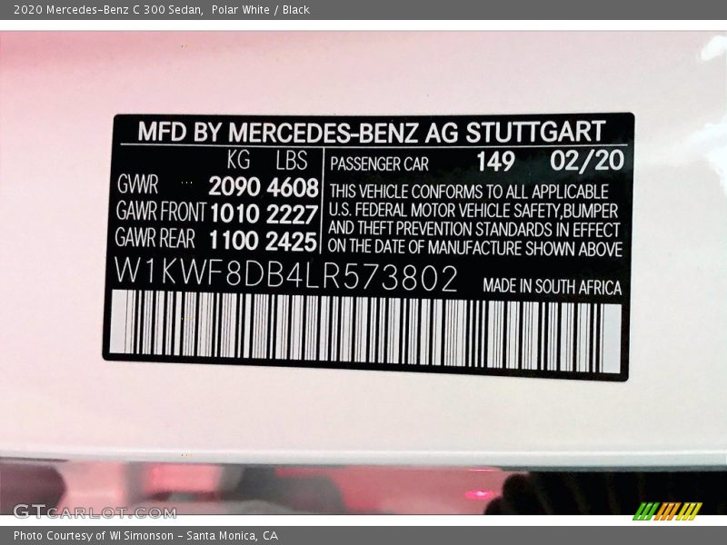 Polar White / Black 2020 Mercedes-Benz C 300 Sedan