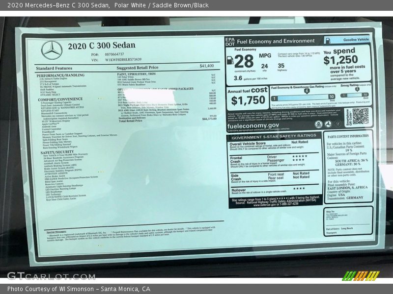Polar White / Saddle Brown/Black 2020 Mercedes-Benz C 300 Sedan