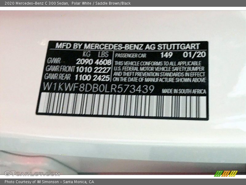 Polar White / Saddle Brown/Black 2020 Mercedes-Benz C 300 Sedan