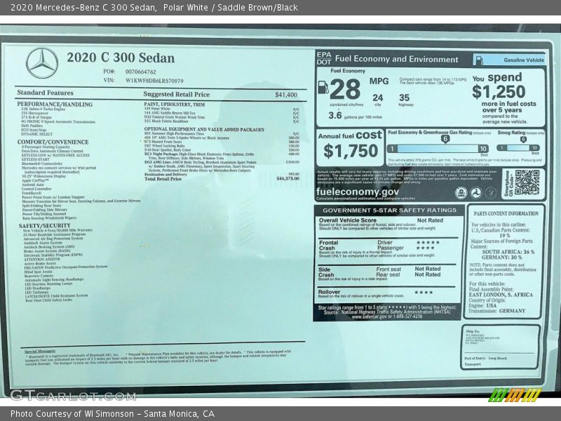 Polar White / Saddle Brown/Black 2020 Mercedes-Benz C 300 Sedan