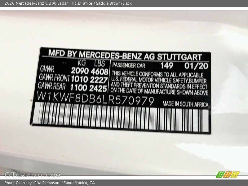 Polar White / Saddle Brown/Black 2020 Mercedes-Benz C 300 Sedan